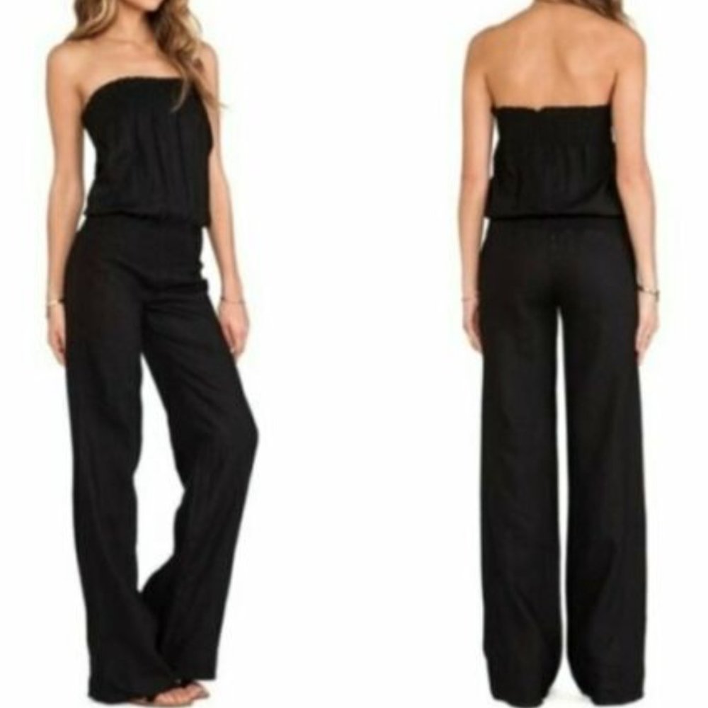 ~NWT~ DBL - Women's Linen Tube Smock Jumpsuit Romper - Black